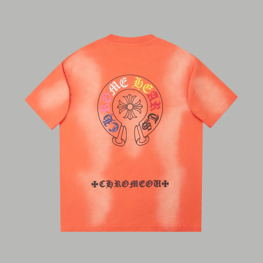 💰🅿️230 ✨CH✨🆕25SS spring and summer new style Crow Heart ✝ frame letter distressed printed short sleeves light luxury essential item for daily commuting for men and women Correct version Welcome to compare Detailed features · 280g 100% pure cotton double yarn jersey fabric · Custom dyed in the same vat with special thickened 32 double-strand 1X1 threads · Colorful foaming. Ready-made garments are dyed, then faded and fried with snowflakes, then washed to make them look old. Common washing improves the effect · Double-needle stitching and cross-stitching process · Original main mark, washed tag, branded moisture-proof paper packaging Color: black/white/orange Size: S/M/L/XL